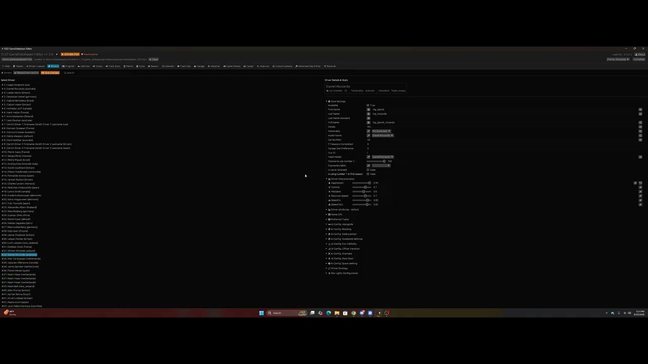 Driver Swap Tutorial for EGO Gamedatabase Editor