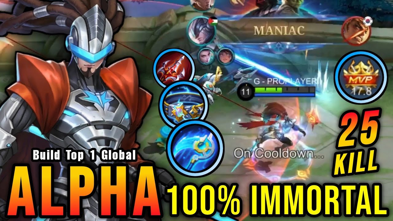 25 Kills + MANIAC!! Alpha with Hybrid Build 100% IMMORTAL!! - Build Top 1 Global Alpha ~ MLBB