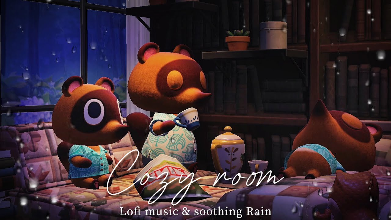 【あつ森BGM】雨の日は居心地の良い部屋でゆったり過ごす☔たぬきちの別荘 （まめきち・つぶきち）６時間🍀/ Lo-fi BGM & アンビエント🎧[雨の音・テレビの音 ]