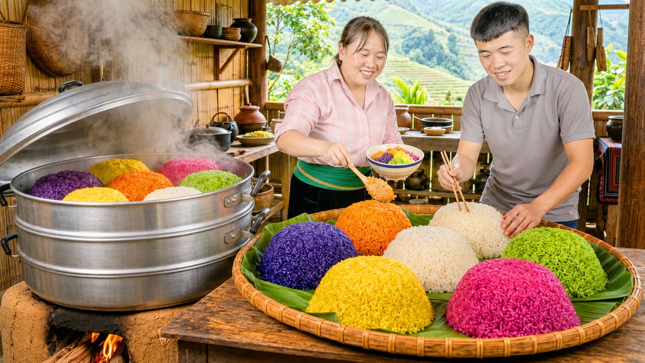 Cooking Colorful Sticky Rice & Selling at the Market | Caring for My Wife and Finishing Our Home
