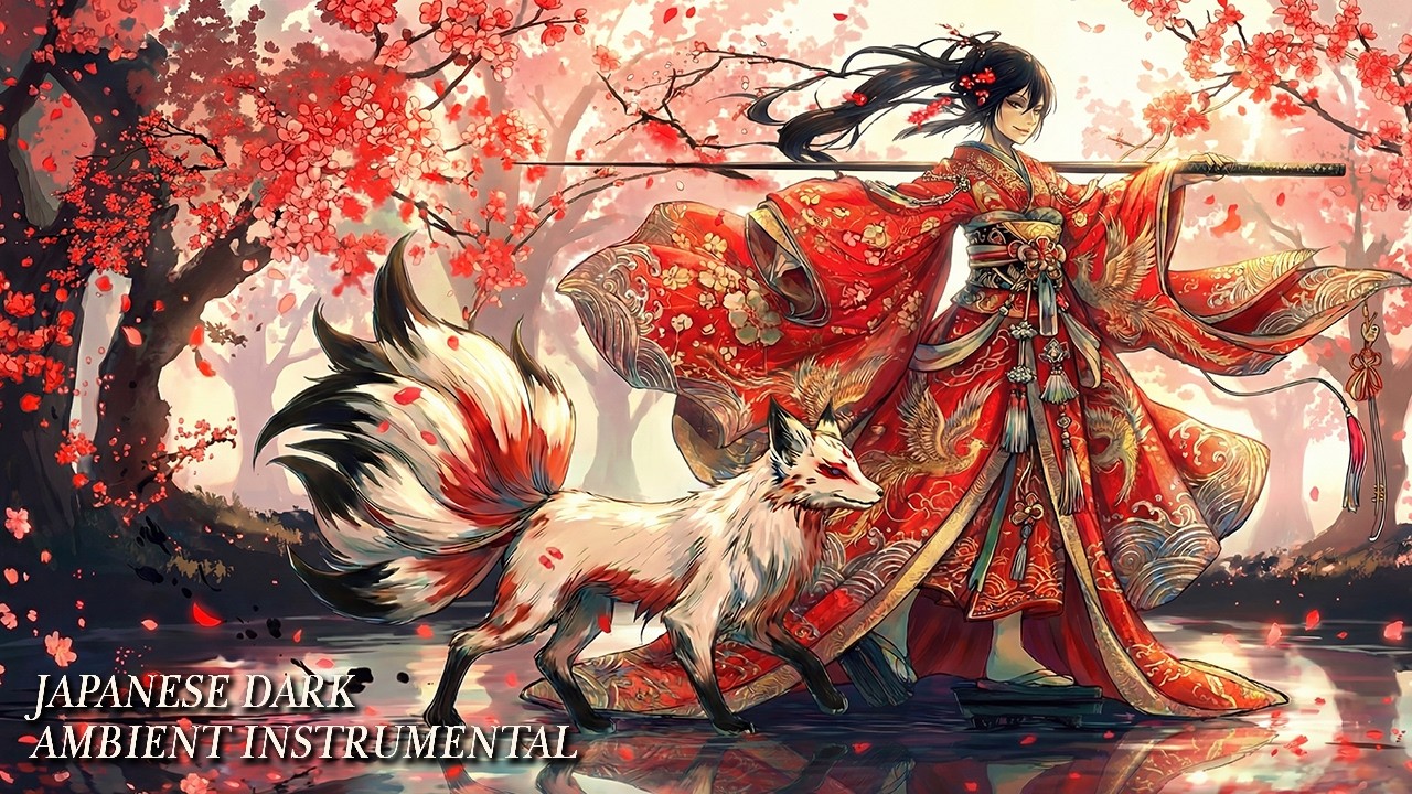 Japanese Dark Ambient Instrumental 🌸🦊 | Fox Warrior Beneath Crimson Sakura | 紅桜の狐剣士 🌸🦊