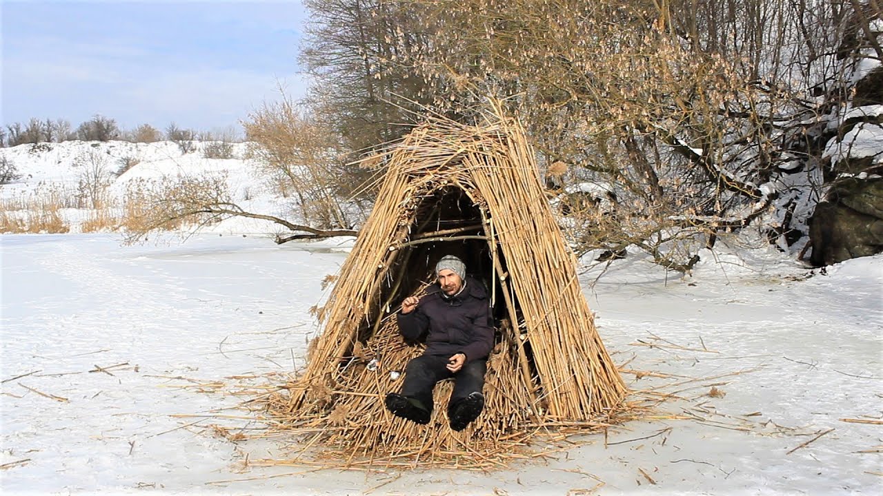 Ice Fishing, Catch & Cook, Winter Bushcraft Survival Shelter