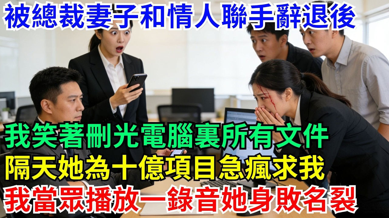 被總裁妻子和情人聯手辭退後，我刪光所有文件，隔天她為十億項目急瘋求我，我當眾放錄音她身敗名裂#職場 #故事#家庭#退休生活#情感 #爽文#情感故事#小說#逆襲#深夜故事#老人頻道 #完結 #一口氣看完