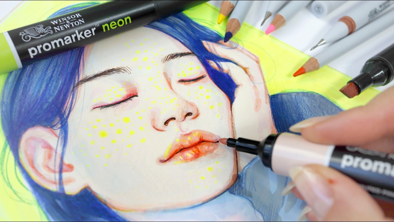DISEGNO UN VOLTO CON PROMARKER, FINELINER E MATITE COLORATE! Tecnica Mista per disegnare ritratti