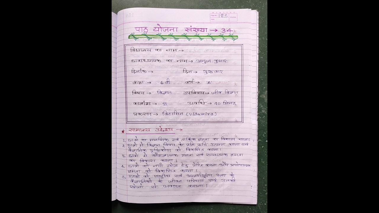 विटामिन ( Vitamin ) ( जीव विज्ञान ) पाठ योजना 📚 B.Ed 3rd Sem Biology Teaching Lesson Plan 🎒 MGKVP