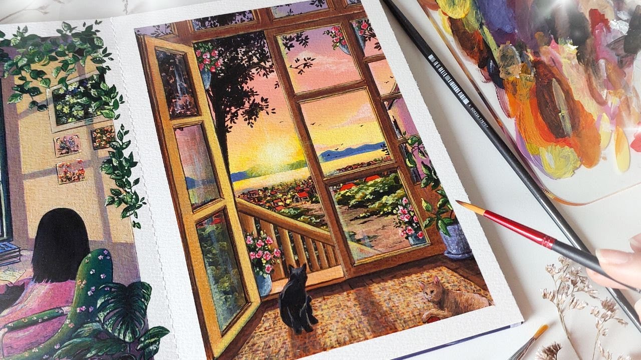 Sunset Window View- Acrylic Painting Process!