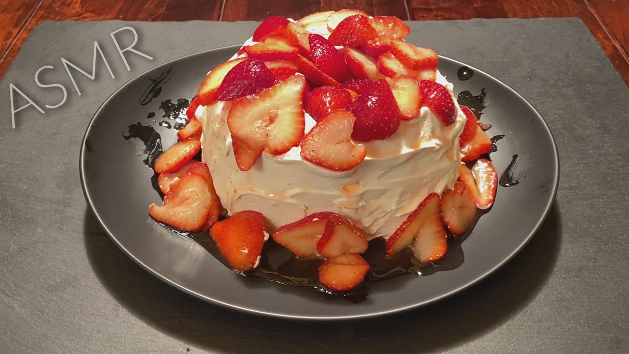 ASMR: Eating Strawberries & Cream on Angel Food Cake (No talking)