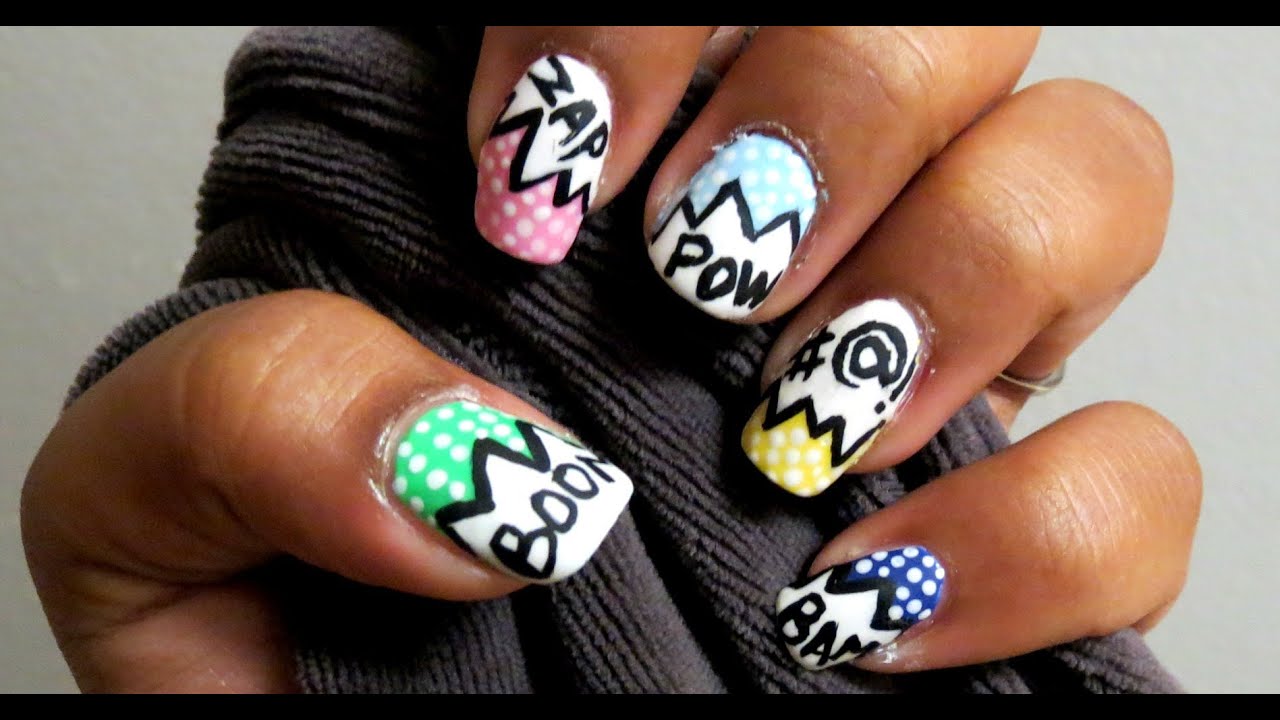 Comic Book Nail Art | Action Words & Explosion Bubbles!
