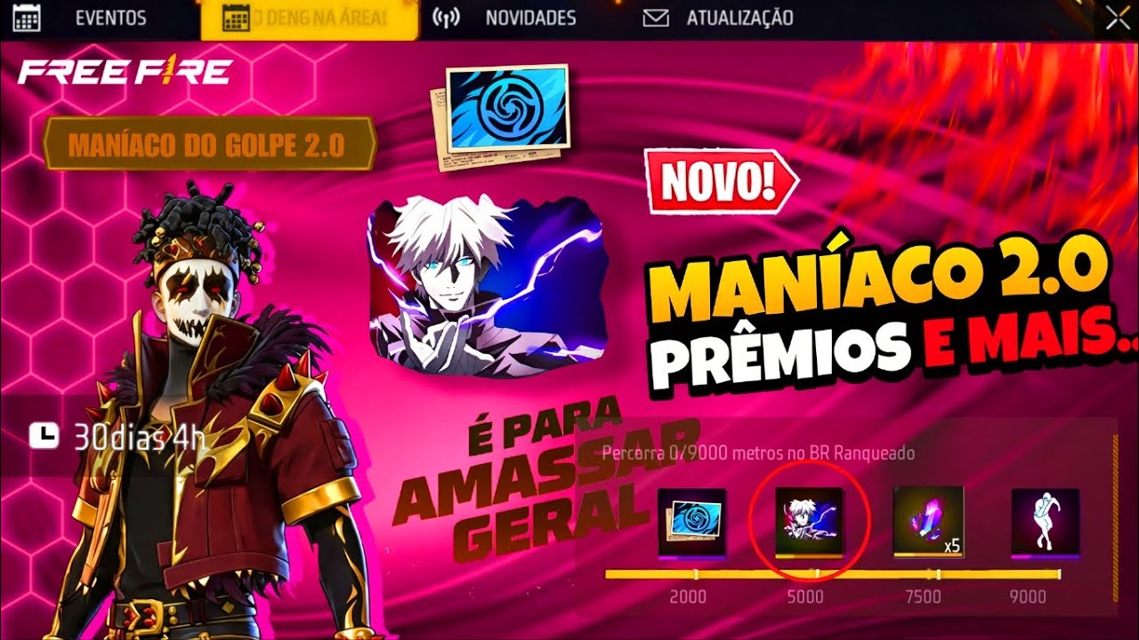 CORRE!! PEGUE SEU GELO, PRÊMIOS 2026, MANÍACO DO GOLPE 2.0? EMOTE GRÁTIS E MAIS, NOVIDADES FREE FIRE