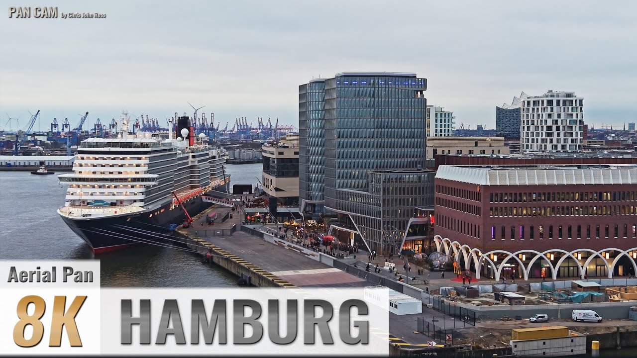 Hamburg Germany: HafenCity - Überseequartier, Westfield - Aerial Pan - Luftpanorama - 4K/8K - 0574