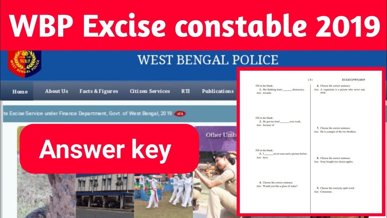 wbp Excise constable answer key published officially | wbp new notifications