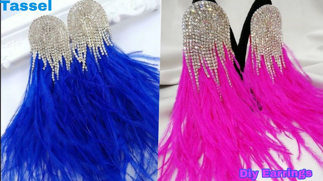 DIY FEATHER EARRINGS | Ostrich Feather 🪶 Long Fulffy Tassel Earrings | Luxury Jewelry ideas