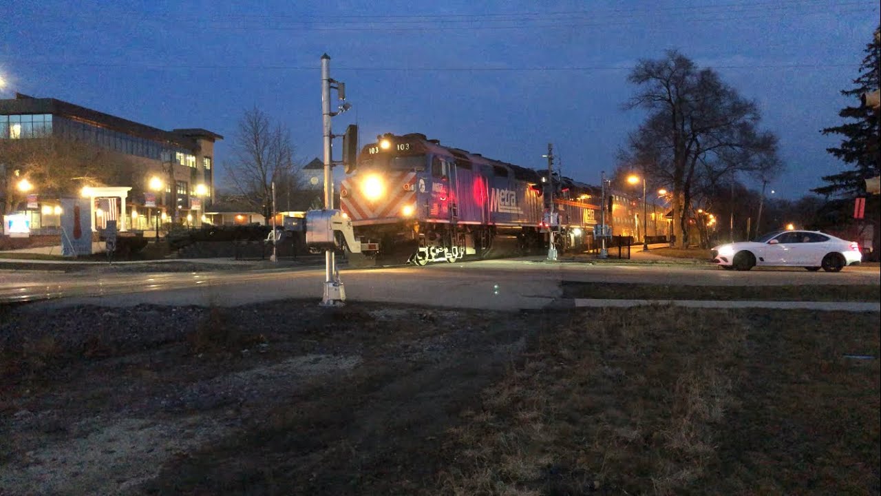 Nighttime Metra trains in Winfield IL  2/21/24