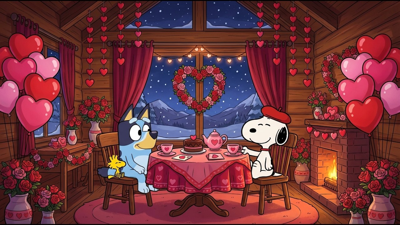 Snoopy & Bluey Romantic Valentine Dinner 💕 Smooth Jazz Lofi to Study Classroom 🎷 Music Love Vibes