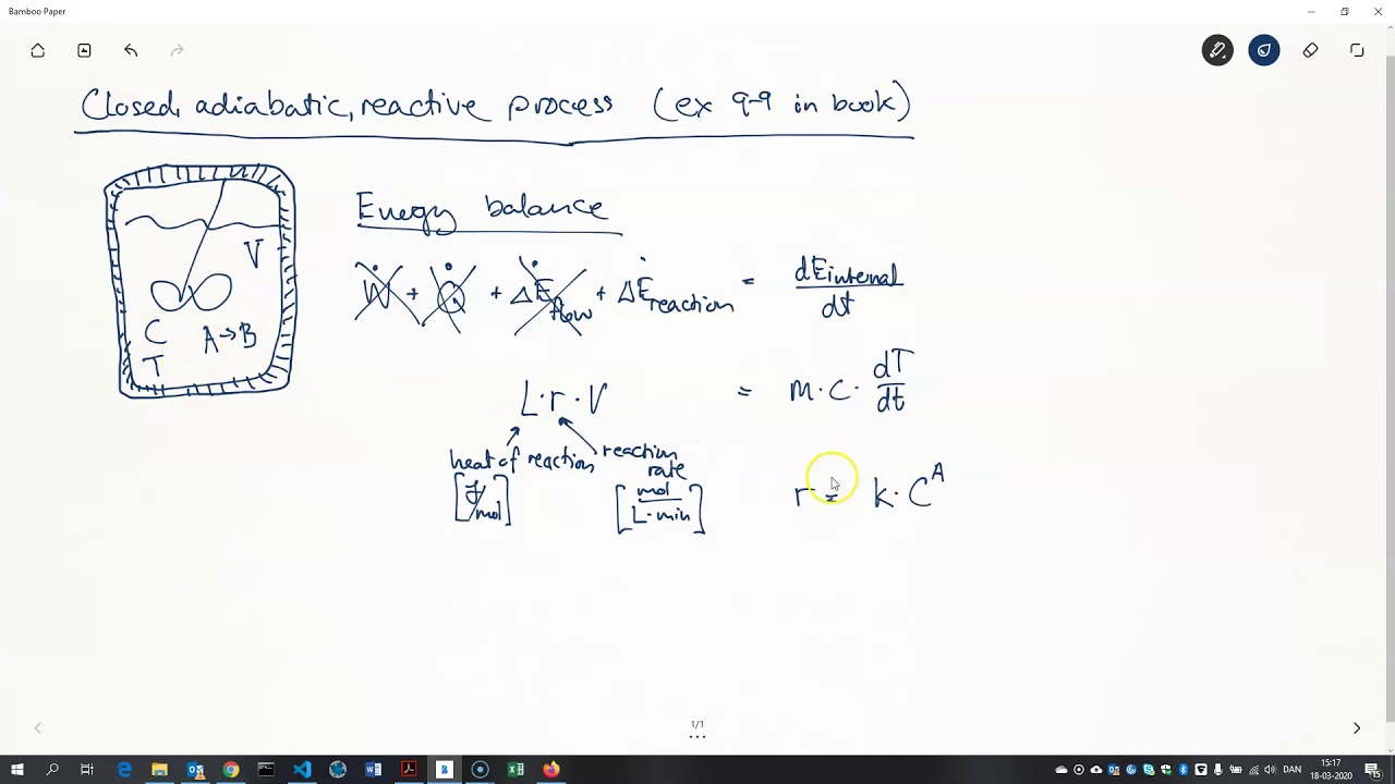 closed adiabatic reactive energy balance