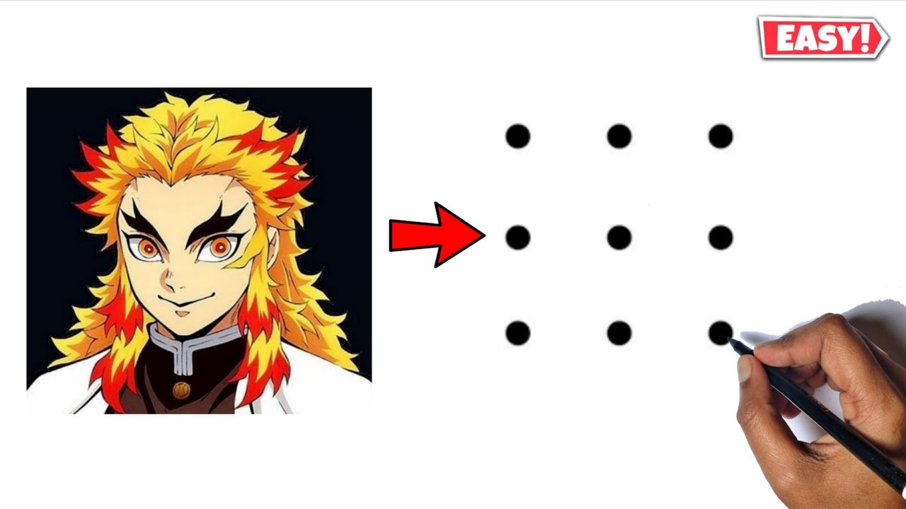 Kyojuro Rengoku Drawing Easy | How To Draw Rengoku From Dots | Anime Drawing Easy Step By Step