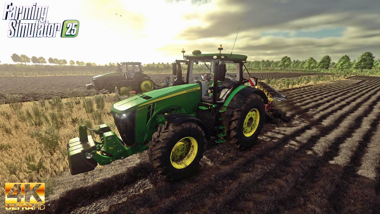 FS25 | Plowing John Deere 8400R + JD 8RT 410 | ReShade gameplay | Ultra realistic graphics [4K]