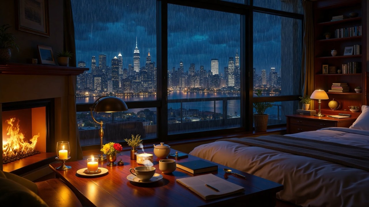 Relaxing Night Piano and Rain Sounds – Peaceful Bedroom Ambience for Deep Sleep Music