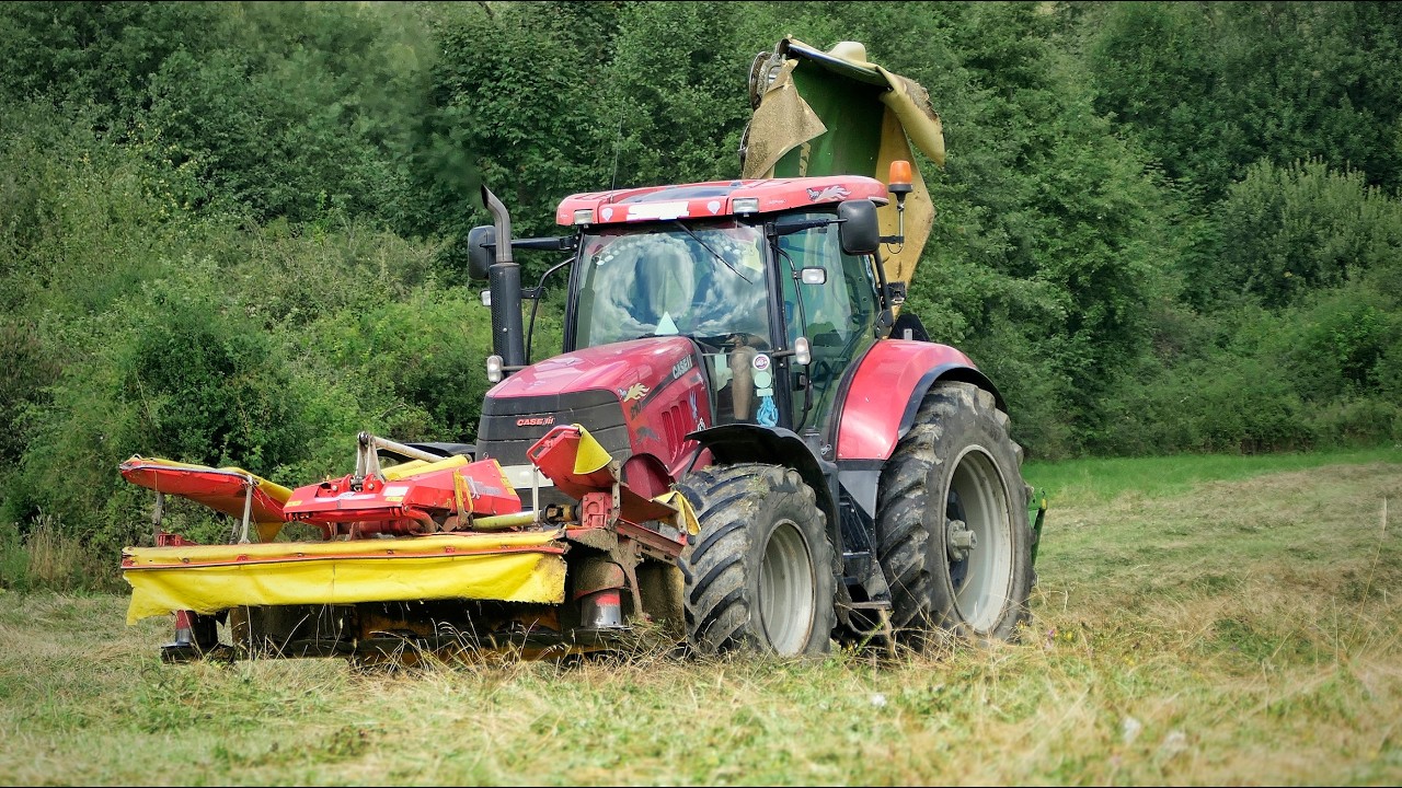 Кошение горных лугов на склоне тракторами Case IH Maxxum 125 и Puma 210