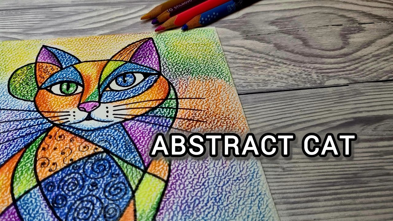 Drawing an Abstract Geometric Cat | Colored Pencil Art Timelapse