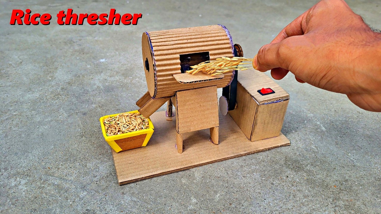 How to make mini rice/wheat thresher machine | Science Project
