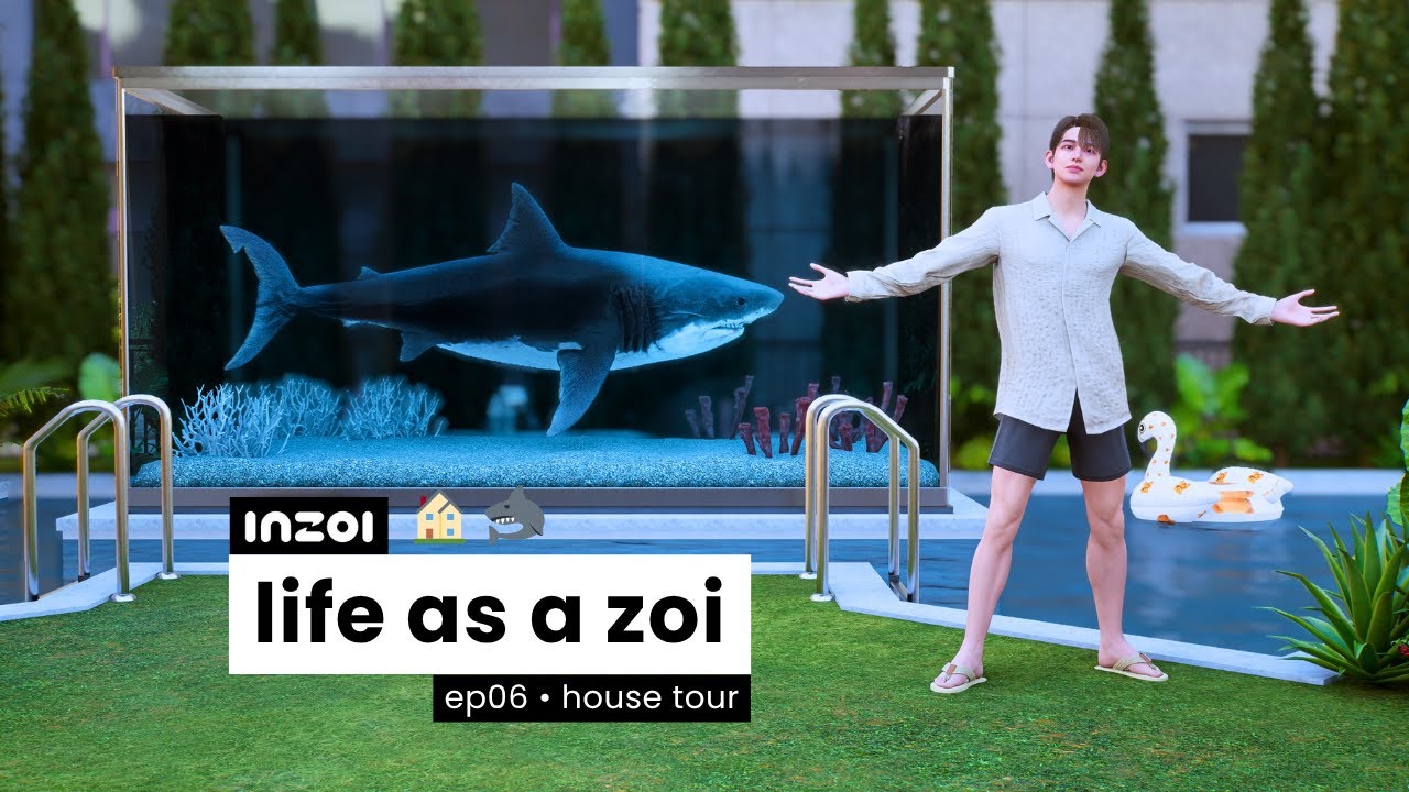 🏠🦈 inZOI vlog • house tour, living alone, pet shark + pool party with friends
