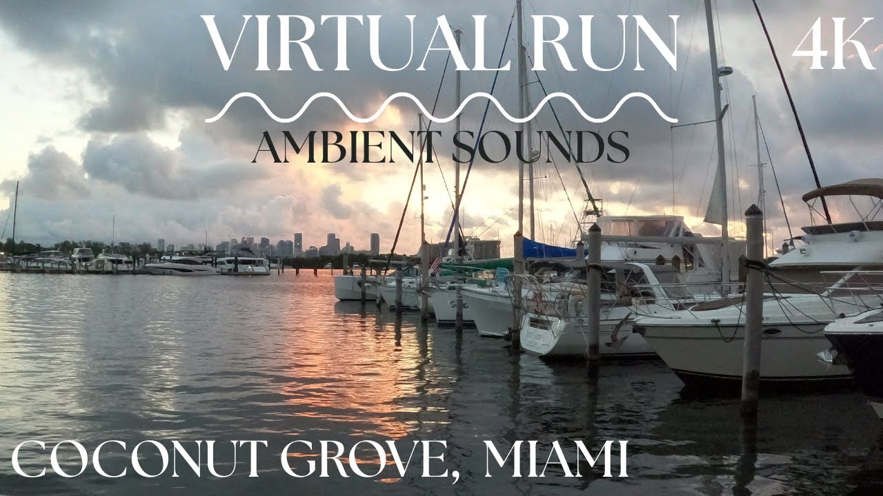 Exploring Coconut Grove, Miami | 40 Min Virtual Run at Dawn | Park-Waterfront-Town-Neighborhood 