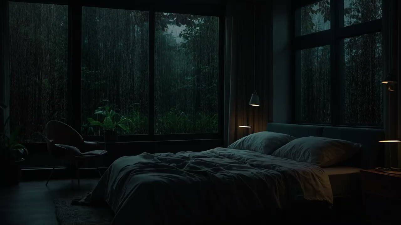 Relaxing Bedroom Rainstorm | Heavy Rain, No Music