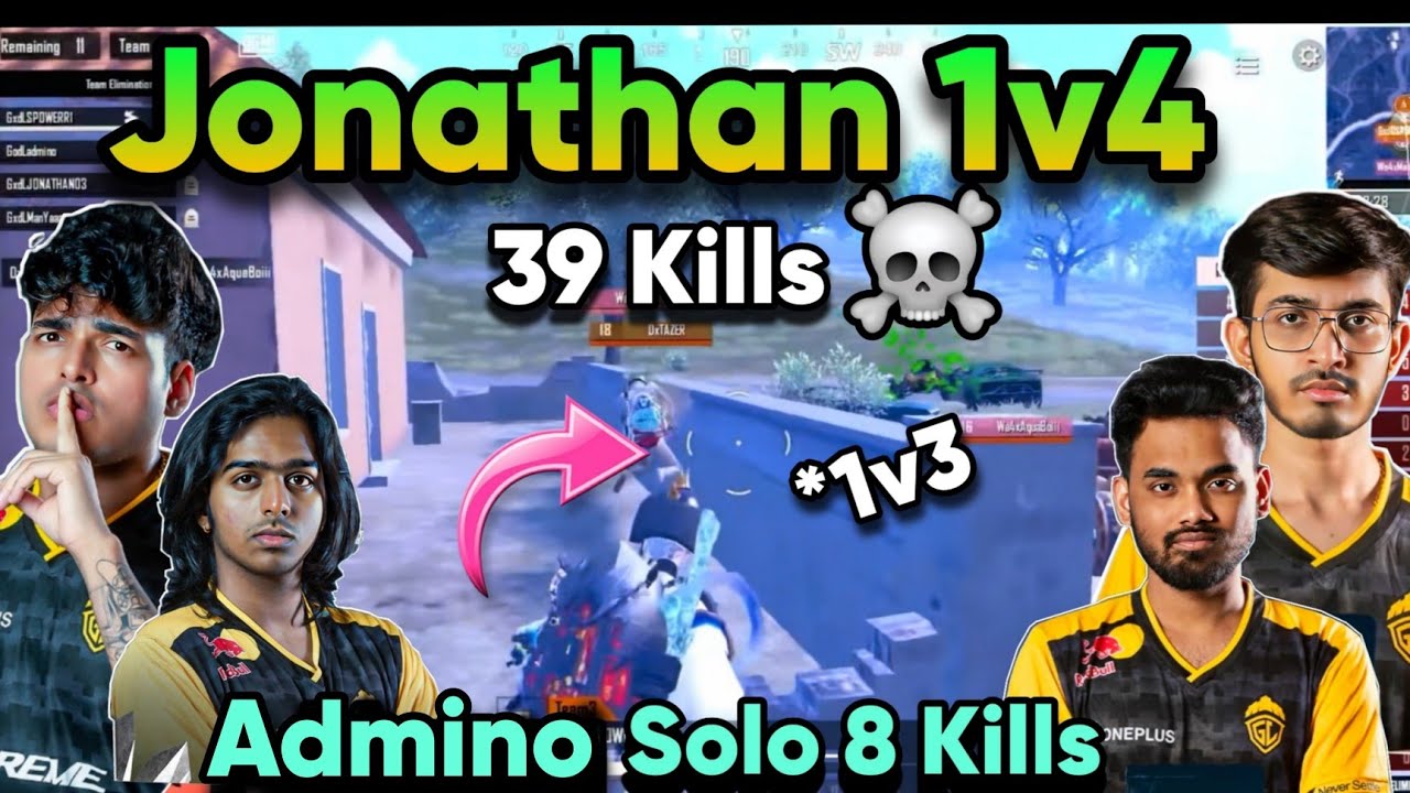 🇮🇳Jonathan On Fire🔥 Admino Solo 8 Kills😱Spower+Jonathan B2B 1v3🥵 Godl Qualified✅