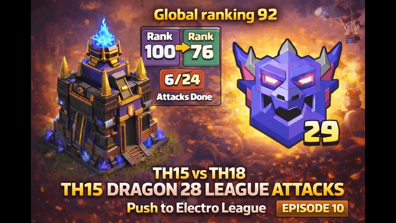 Dragon 30 League Attacks 🔥 | TH15 Push to Electro League | Episode 10
