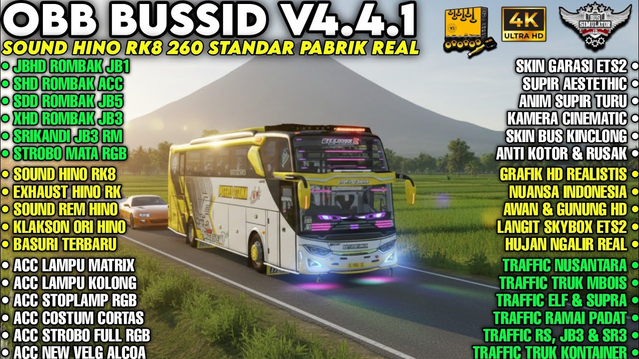 OBB BUSSID V4.4.1‼️SOUND HINO RK8 260 STD PABRIK REAL | ACC NEW STROBO MATA & GRAFIK HD | V4.4.1