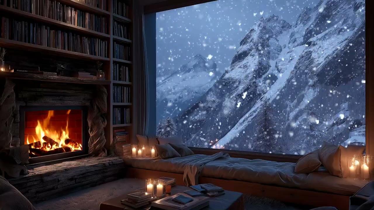 Midnight Snowroom – Wind and Fire Piano Inside a Snowy Room for Quiet Midnight Focus