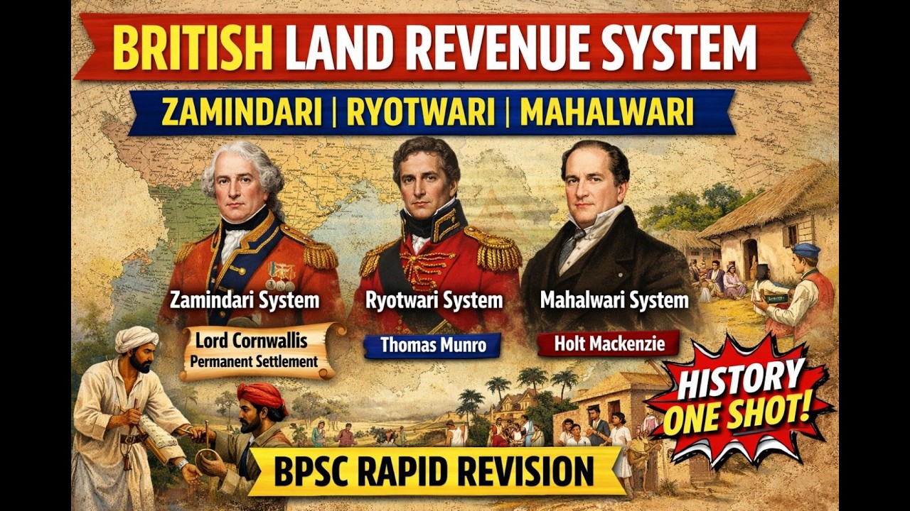 British Land Revenue System in 1 shot I Zamindari,Ryotwari,Mahalwari II BPSC MAINS I Rapid Revision 