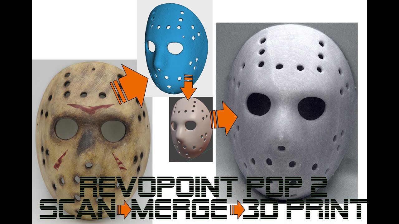 RevoPoint POP 2 3D Scanner RevoStudio scanning, merging, cleanup and 3D printing a Jason hockey mask