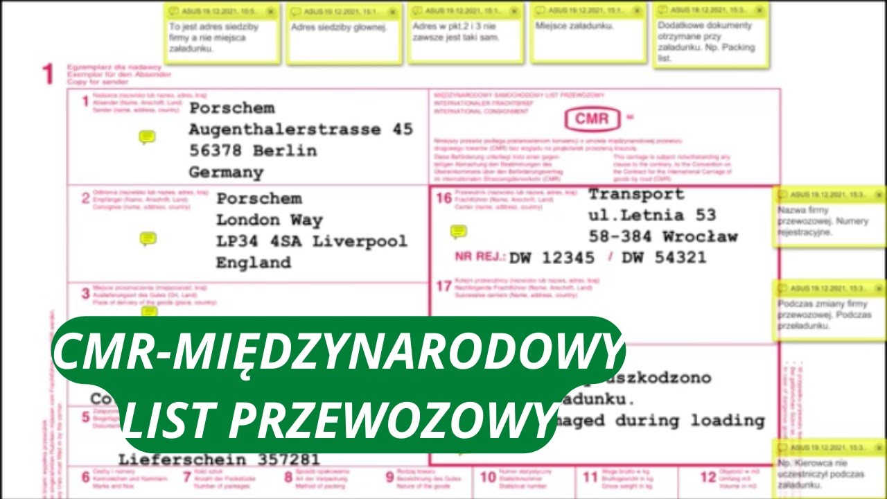 CMR. Międzynarodowy List Przewozowy