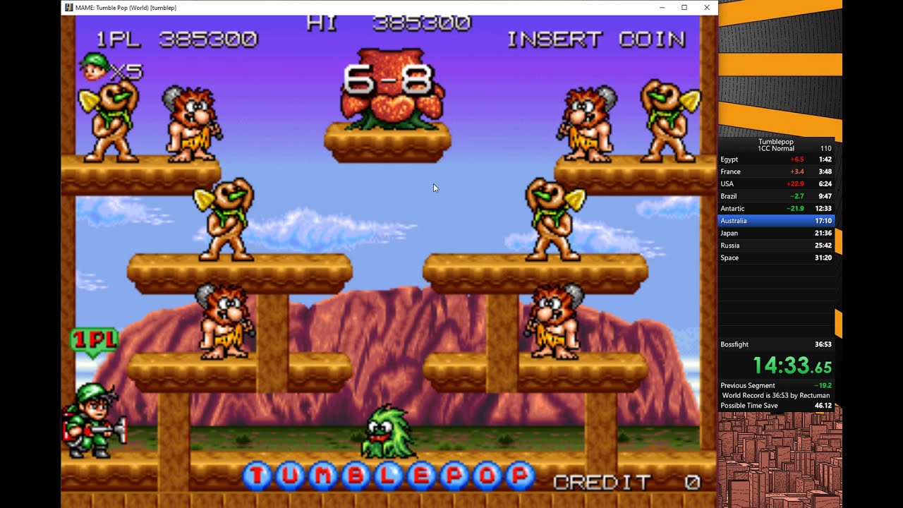Arcade speedrun Tumblepop (タンブル・ポップ) Data East 1991 Level normal, 1CC  World Record  35:12.39