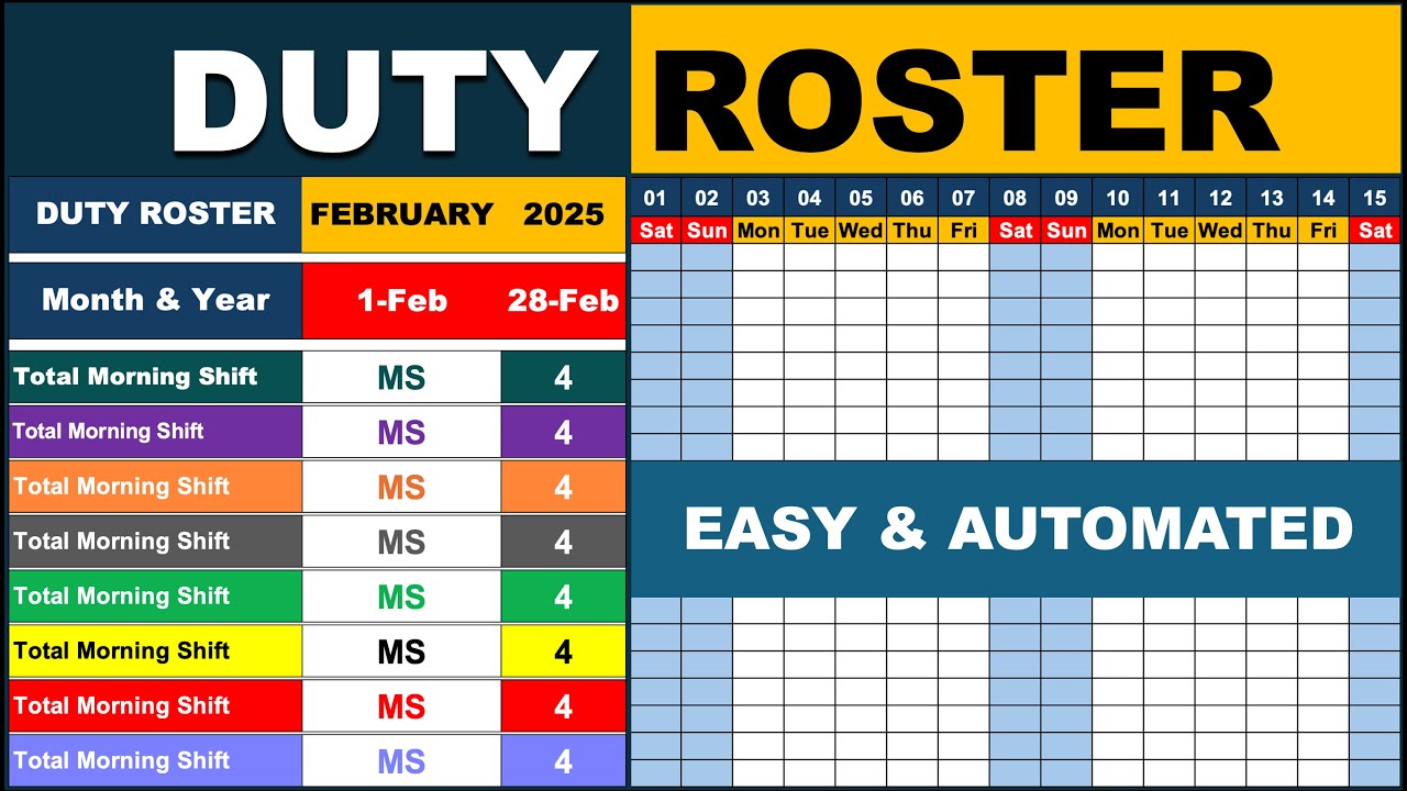 How to Create a Duty Roster & Shift Schedule in Excel | Easy & Automated Method