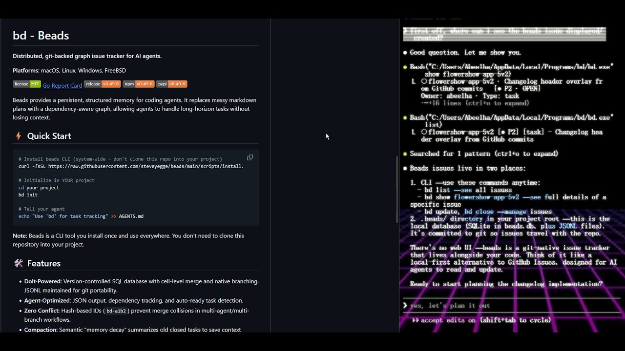 First interaction with beads ( the issue manager for AI Agents )