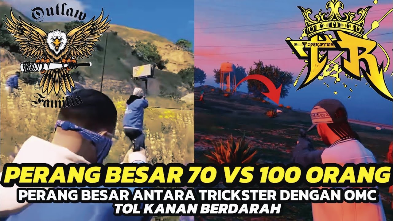 TRICKSTER VS OUTLAW MC TOL KANAN BERDARAH ‼️70 VS 100 ORANG ❓ GTA V ROLEPLAY INDONESIA