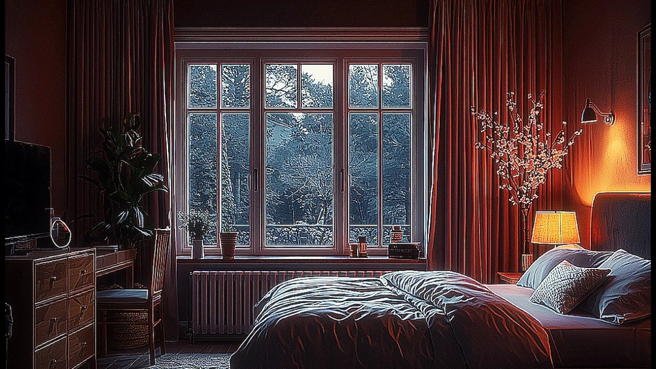 Peaceful Dark Bedroom with Large Window View