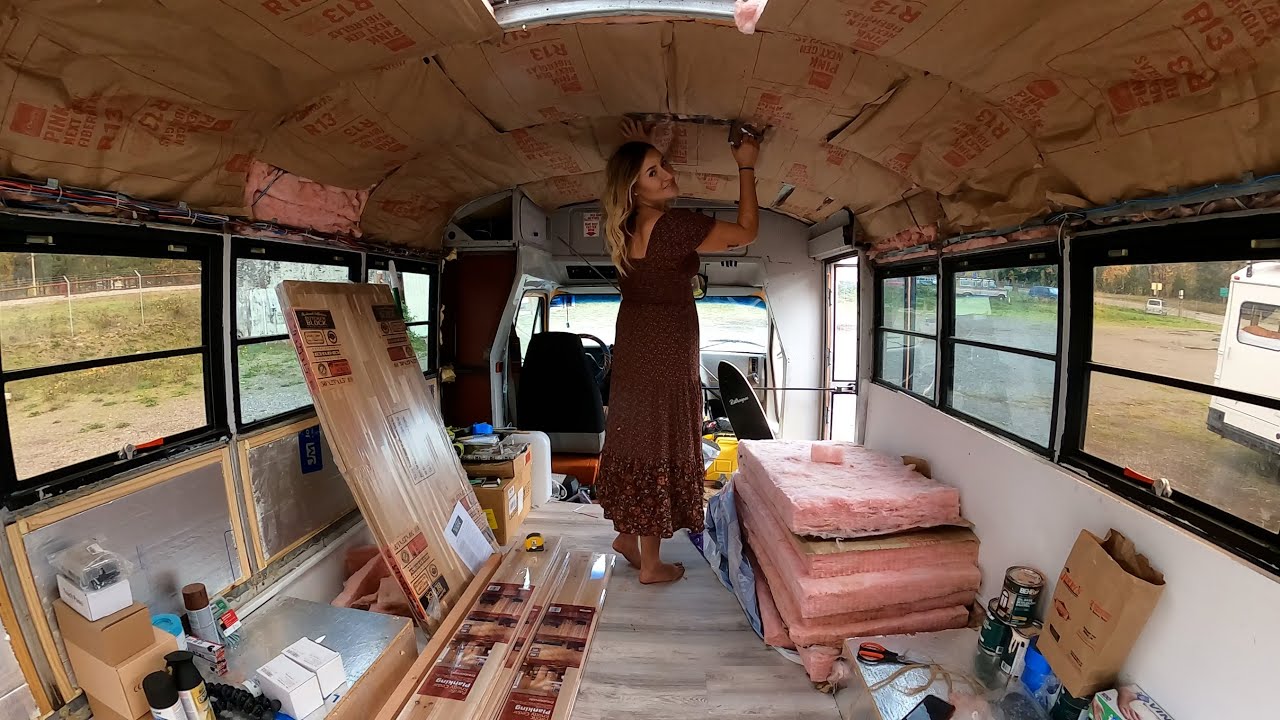 Bus Build Ceiling Insulation - Solo Female Skoolie Conversion