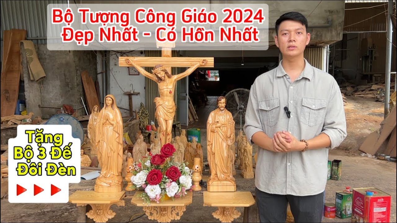 Trọn Bộ Bàn Thờ Công Giáo 2025 Đẹp Nhất, Có Hồn Nhất | Tặng Bộ 3 Đế và Đôi Đèn | Tượng gỗ công giáo