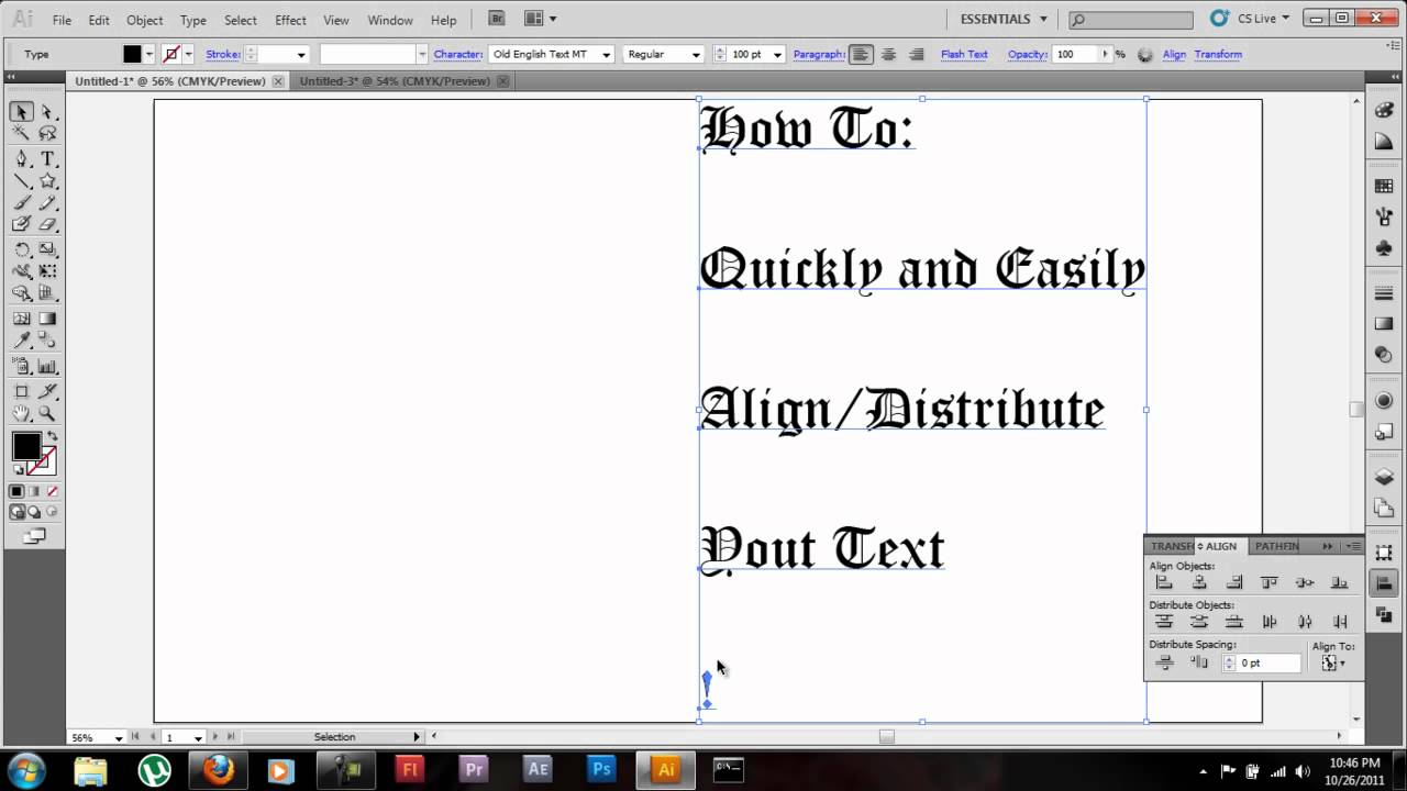 Adobe Illustrator CS5 Tutorial: align & distribute text/objects (in depth)