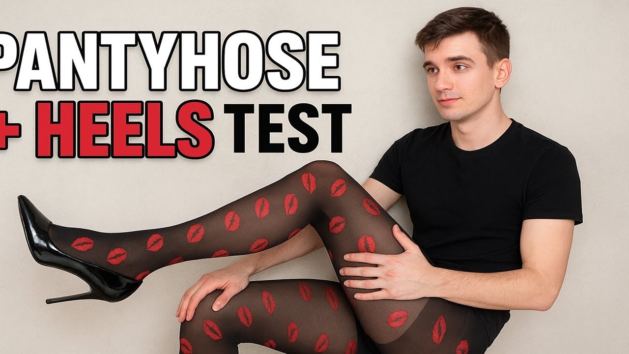 Pantyhose + Heels Test: Man Tries Red Lip Tights for the First Time!