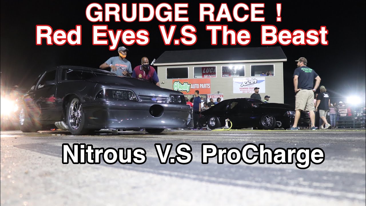 GRUDGE RACE | THE BEAST BLACK NITROUS MUSTANG V.S Red Eyes PRO CHARGE MUSTANG !!