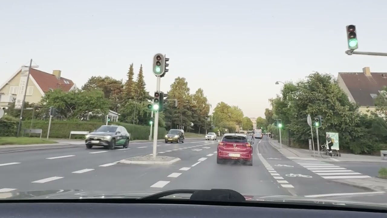 Summer evening drive in Copenhagen Suburbs   Kongens Lyngby to Hellerup   ASMR   Original sound