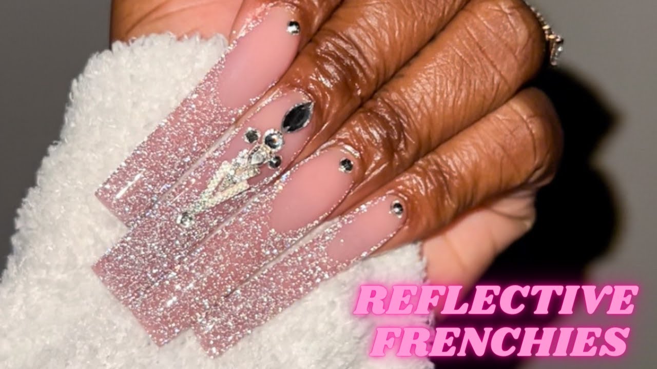 💞FRENCHIES USING REFLECTIVE GEL 🤩 | NEW YEARS EVE NAILS | VERY Beginner Friendly @876nailz Acrylic