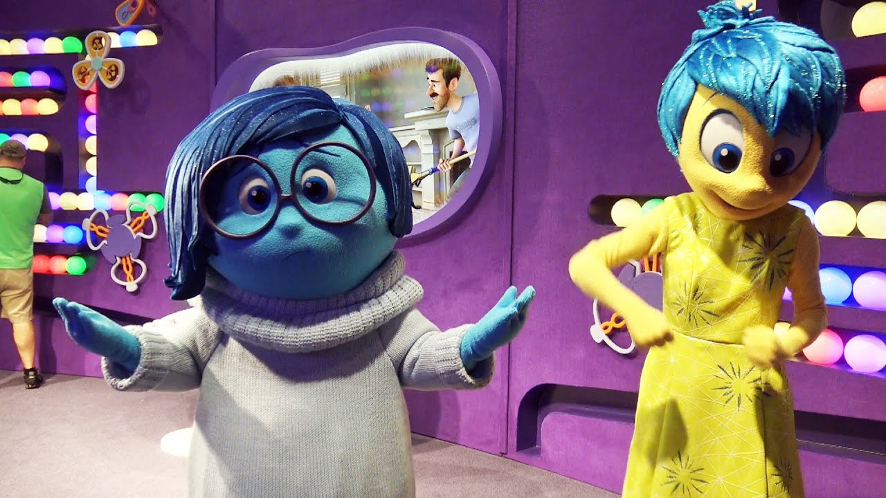 INSIDE OUT Joy & Sadness Greet Guests at Epcot Character Spot - Walt Disney World
