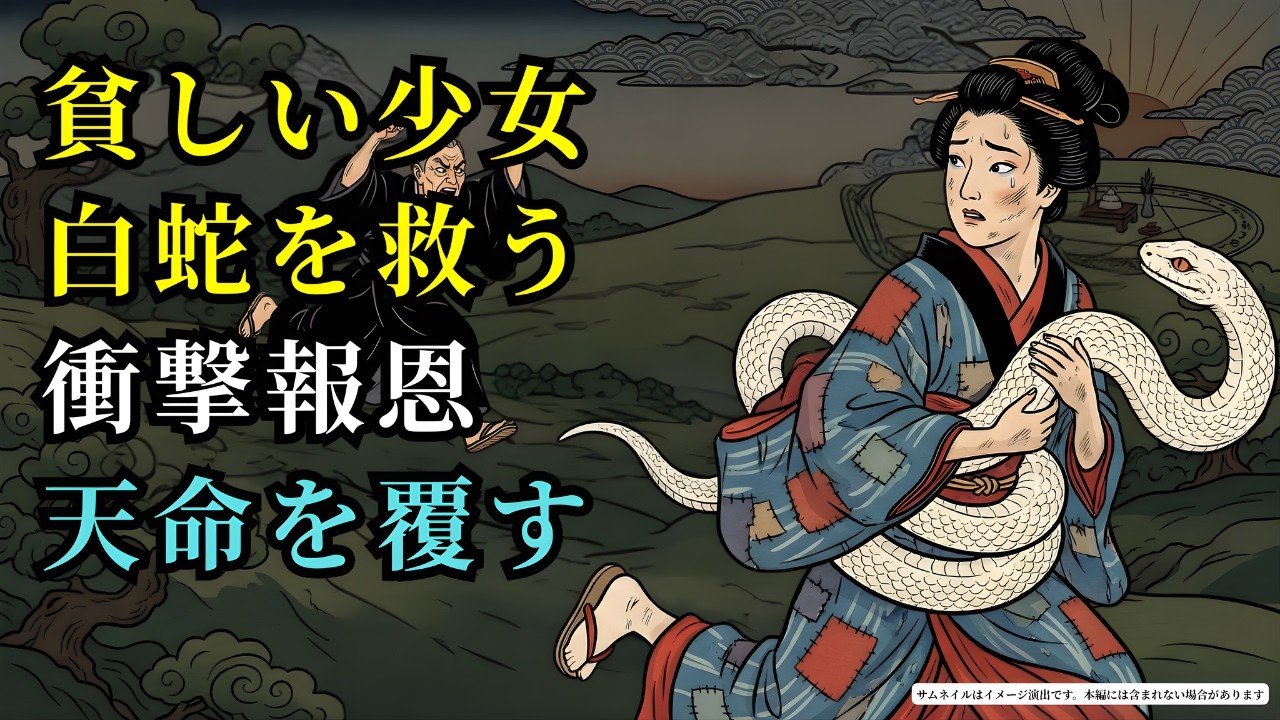 一匹の白蛇が、貧しい少女の慈悲によって法師の手から死を免れ、その恩返しが天命を逆転させる (AIフィクション) | 野談 | 伝説 | 昔話 | 説話 | 民話