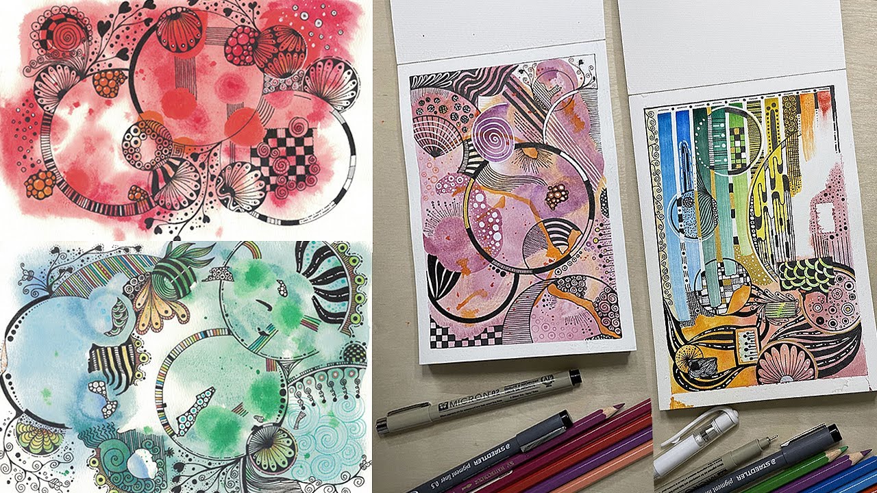 4 Watercolor Zentangle Art Compilation | Watercolor Zentangle Art for Beginners